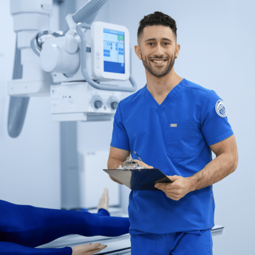 Male Radiologic Technology student holding a clipboard