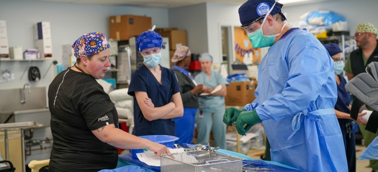 Surgical technology students in a classroom lab